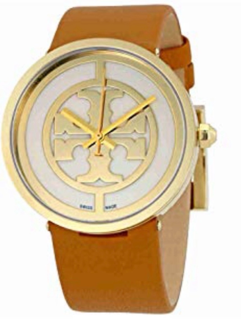 Tory Burch Gold and Tan Logo Watch